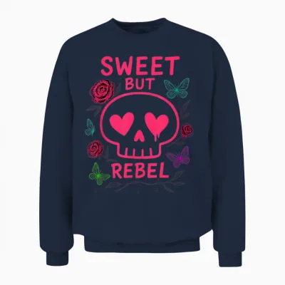 Mignon ’n Punk Crâne Coeurs Papillons Roses Esthétique Unisex Sweatshirt - Navy