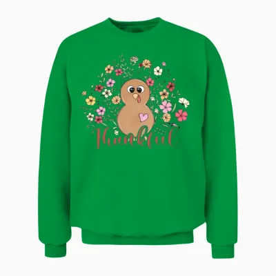 Thankful Floral Turkey Natural Cute Thanksgiving Unisex Sweatshirt - Irish Green