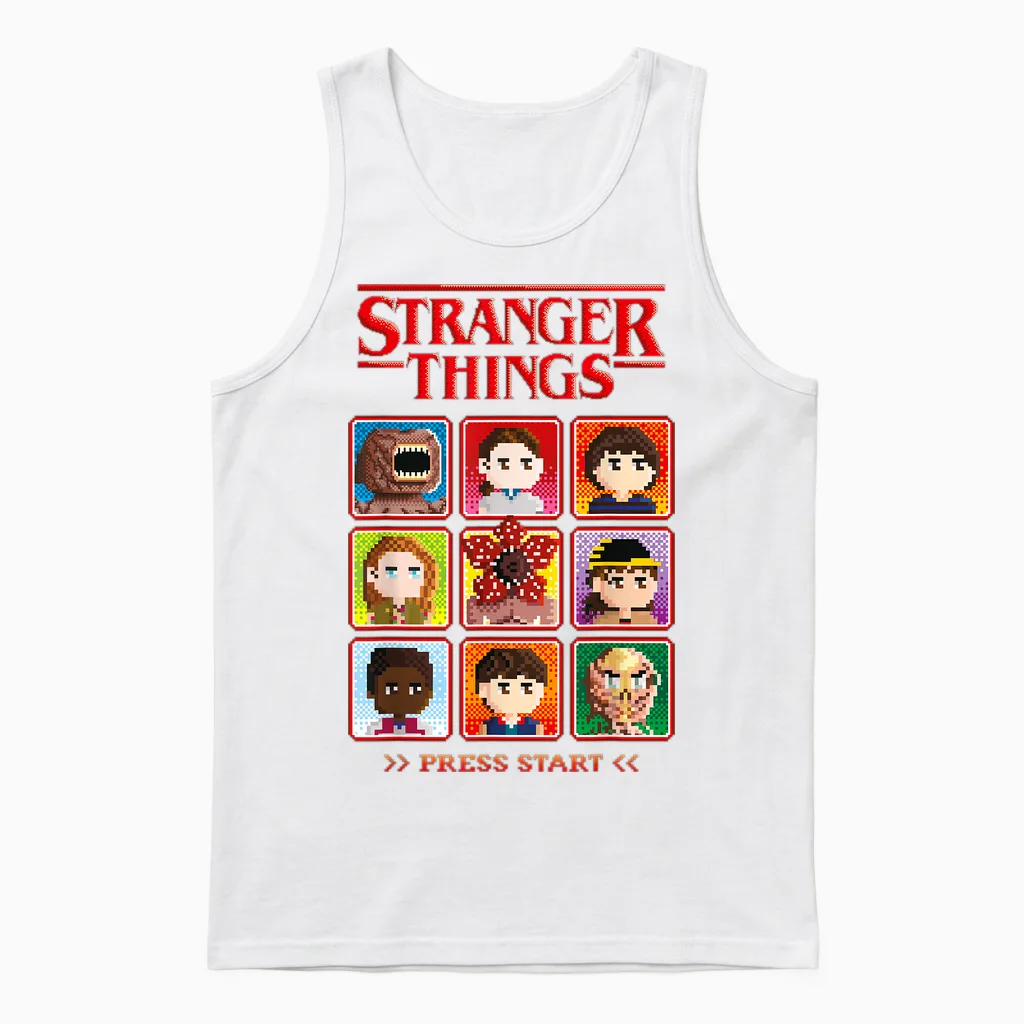 Stranger Things Season 5 Retro Video Game Character Select Unisex Tank Top in White