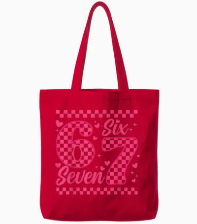 Funny Six Seven 6 7 Meme for Men, Women, Children, Valentine's Day and Girl Tote Bags - Red