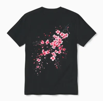 Sakura Japanese Cherry Blossom Vintage Unisex T-Shirt - Black