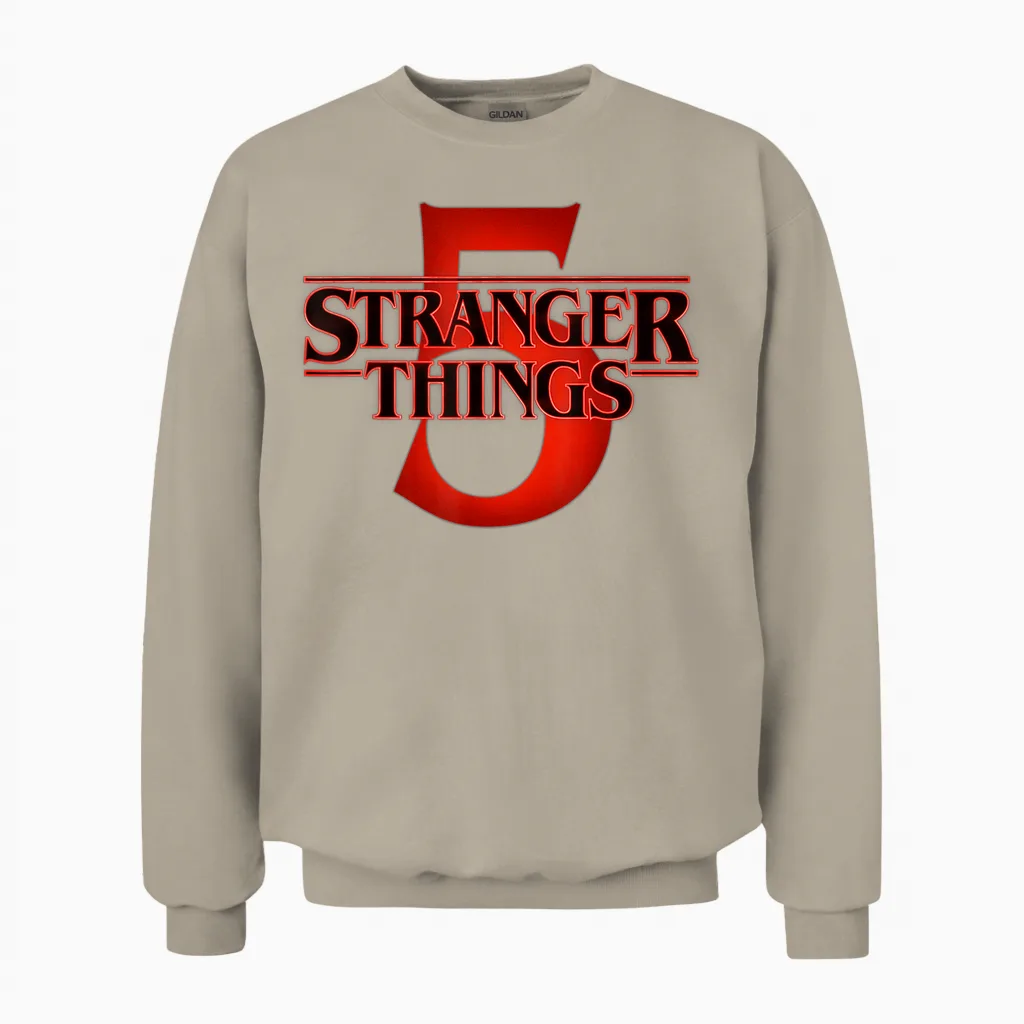 Stranger Things Season 5 Black & Red Logo Unisex Sweatshirt in Sand