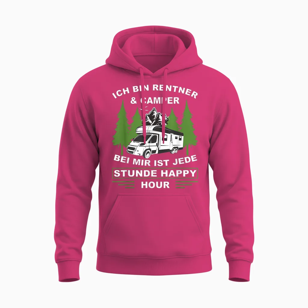 T-Shirt with German Text "ich Bin Rentner Und Camper Camping" [german, Black Unisex Hoodie in Heliconia