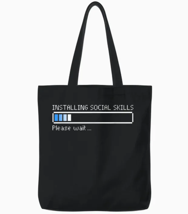 Install Social Skills Funny Programmer Introverted T-Shirt, Black, S Tote Bags in Black