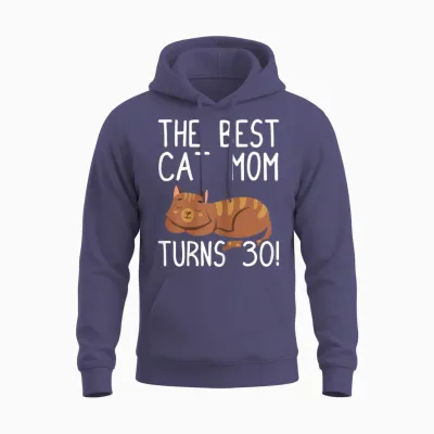 Cute Cat Mom Birthday Design Damen Katze T-Shirt, Schwarz, S, Kurzarm, 30. Geburtstag, Katzen-Motiv Unisex Hoodie - Heather Sport Dark Navy
