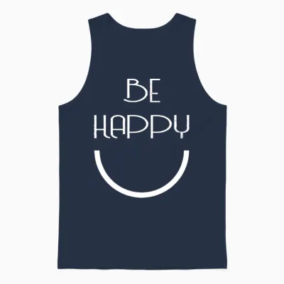 Be Happy White Unisex Tank Top - Navy
