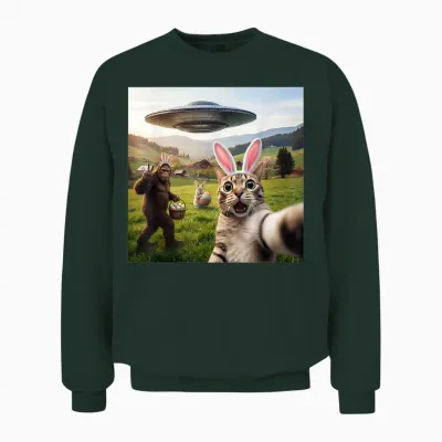 Lustiges Katzen-Selfie Mit Osterhase Bigfoot Ufo Für Männer Frauen Unisex Sweatshirt - Forest