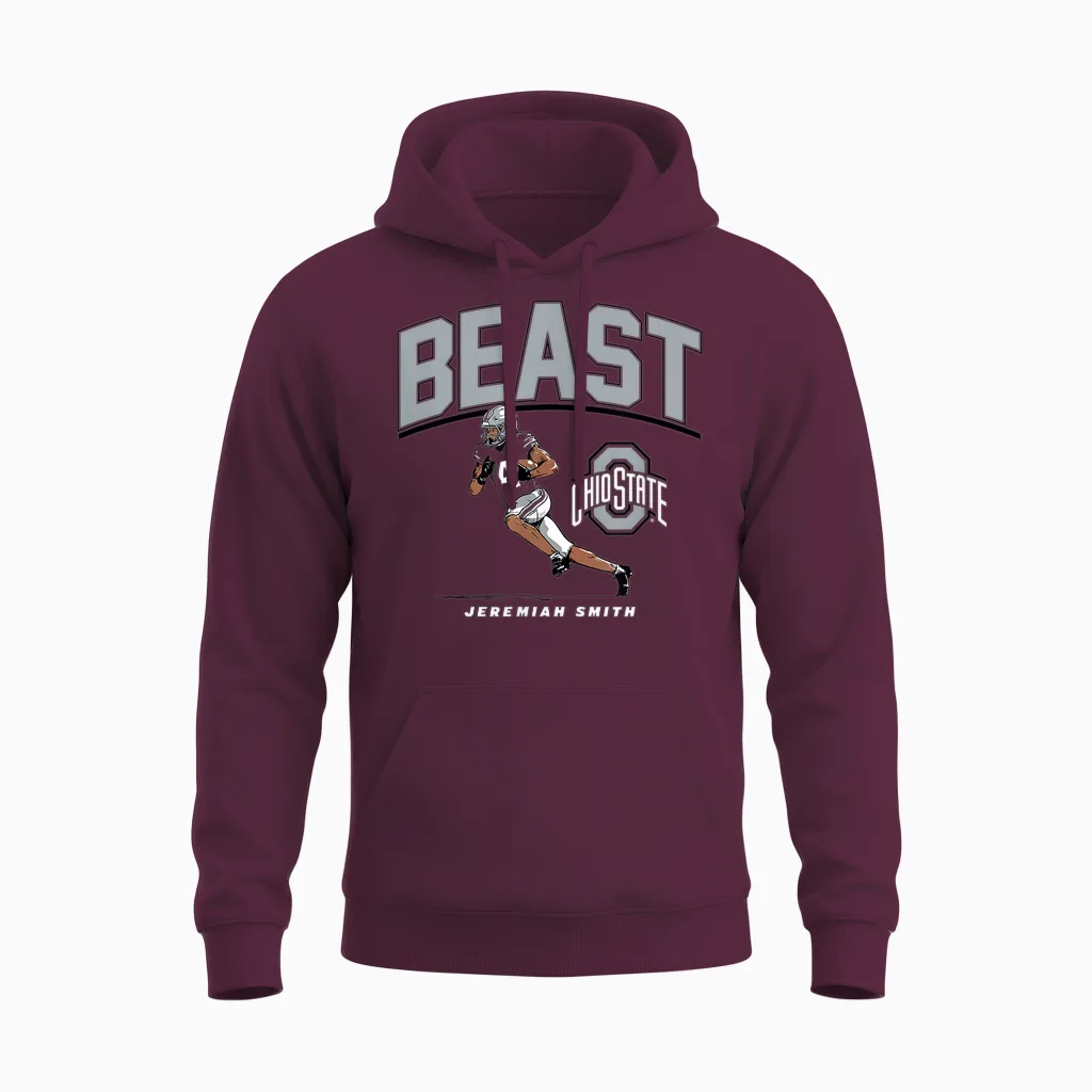 Jeremiah Smith - Beast (red) - Ohio State Football Unisex Hoodie in Maroon