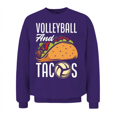Volleyball and Tacos Funny Volleyball Gift Unisex Sweatshirt - Purple