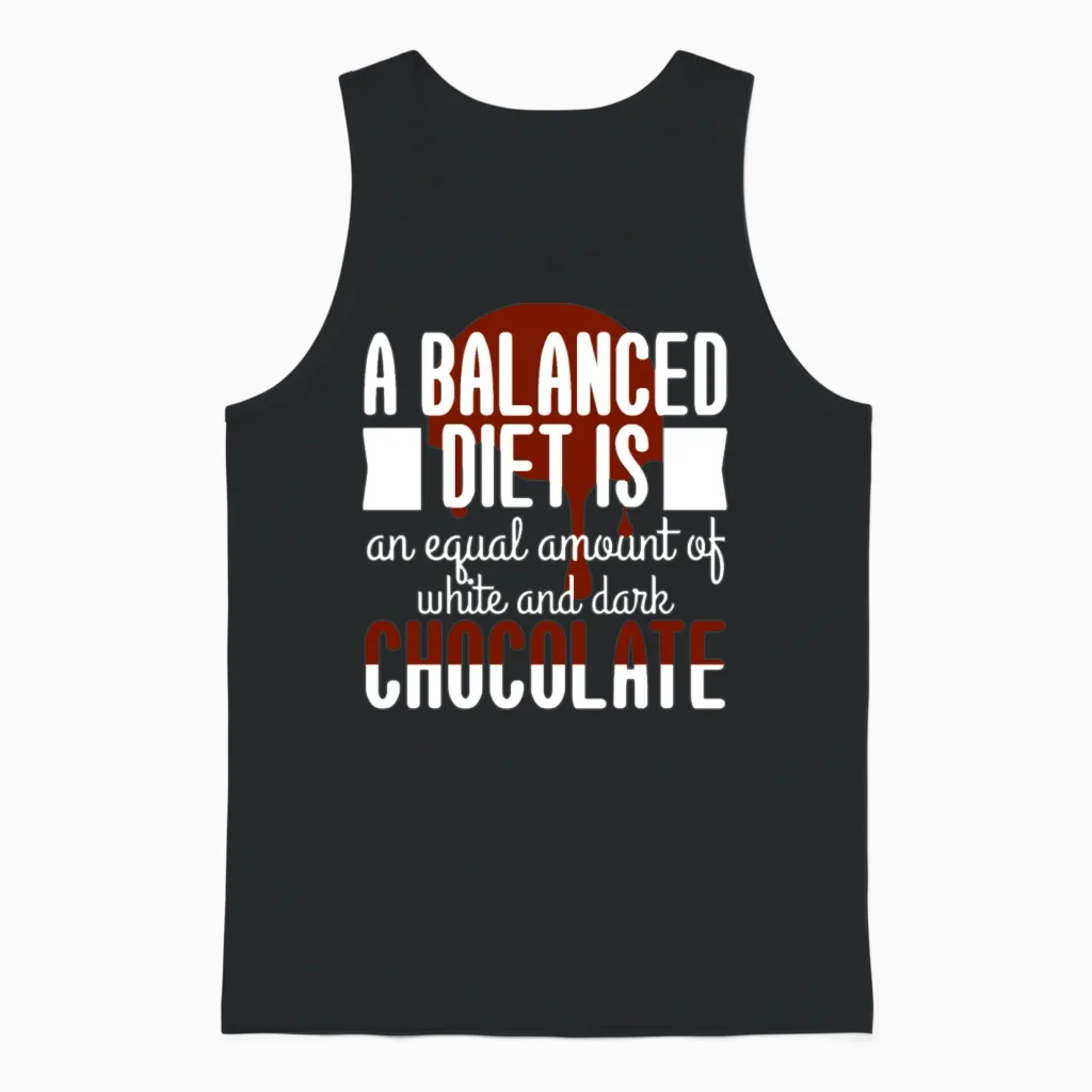 White Dark Chocolate Balanced Diet Unisex Tank Top in Black