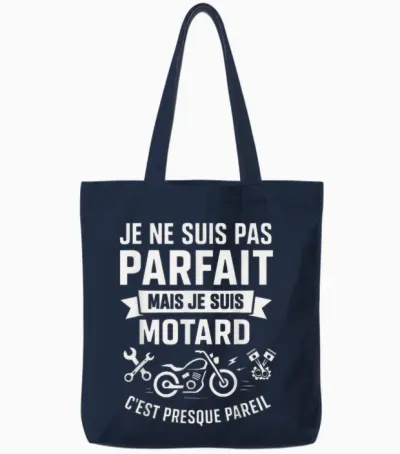 Je Ne Suis Pas Parfait Mais Je Suis Motard Drôle Moto Idée Tote Bags - Navy