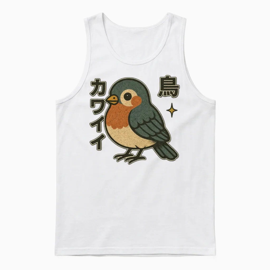 Kawaii Bird Japanese - Lovers Unisex Tank Top in White