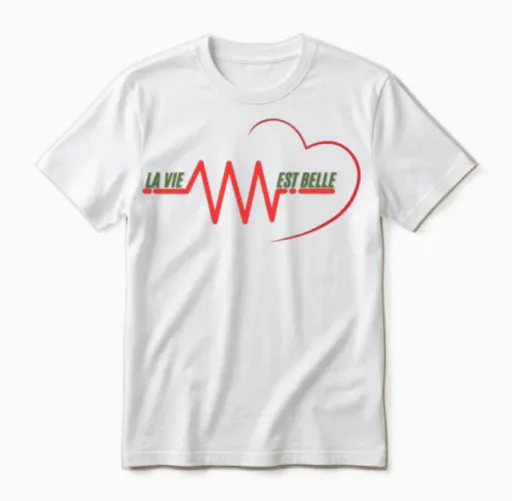 La Vie Est Belle French Quote T-Shirt – Red Heart Unisex T-Shirt in White
