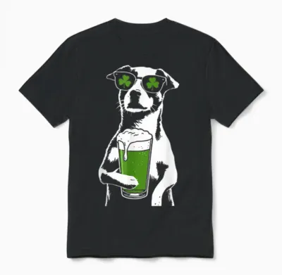 Dog Beer St Patty's Shamrock Funny St. Patrick's Day Unisex T-Shirt - Black