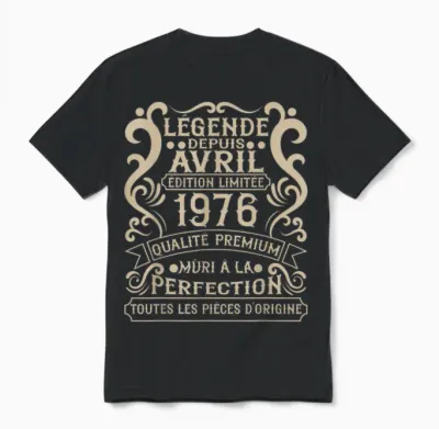 April 1976 - 49 Years Anniversary Gift Vintage 1976 T-Shirt, Black, S Unisex T-Shirt - Black
