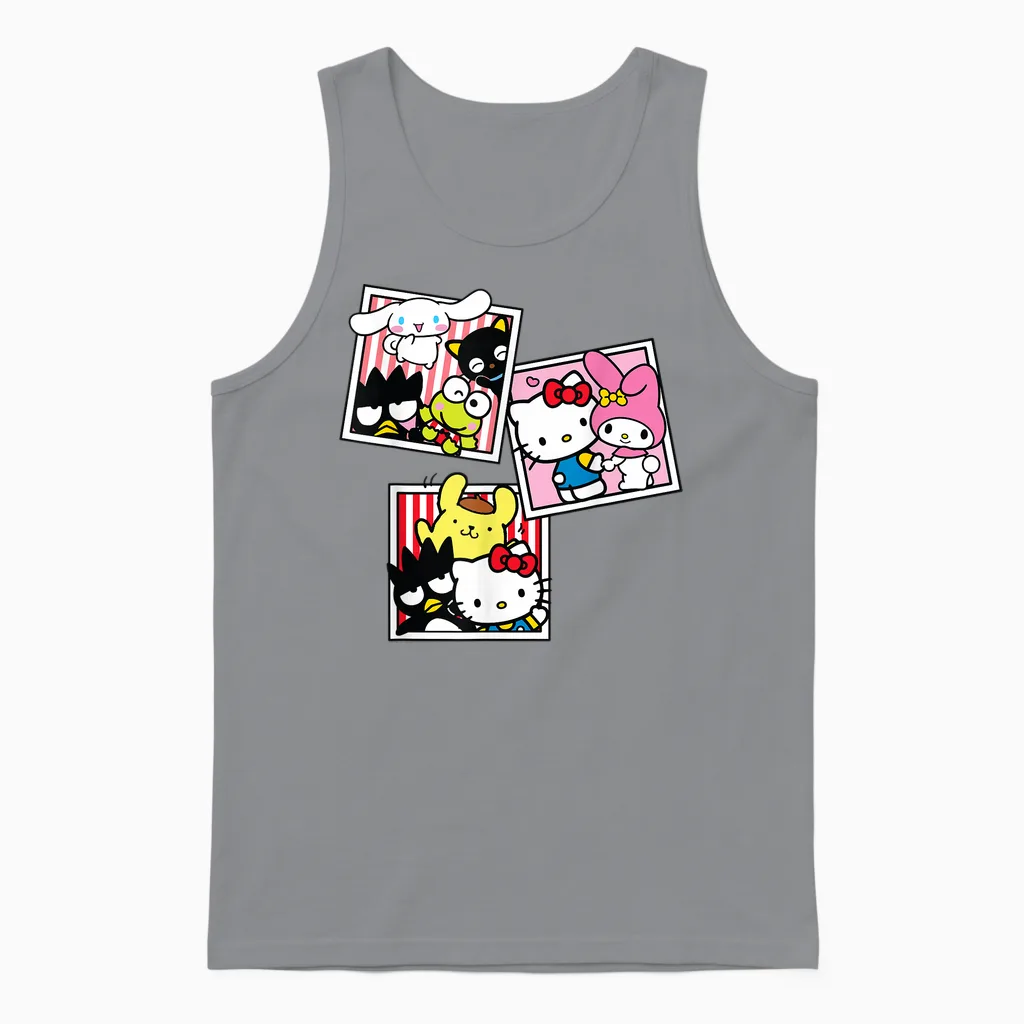 Hello Kitty and Friends Photo Booth Fun Short Sleeve Unisex Tank Top in Sport Grey