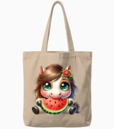 Horse Eating Watermelon Tote Bags - Natural