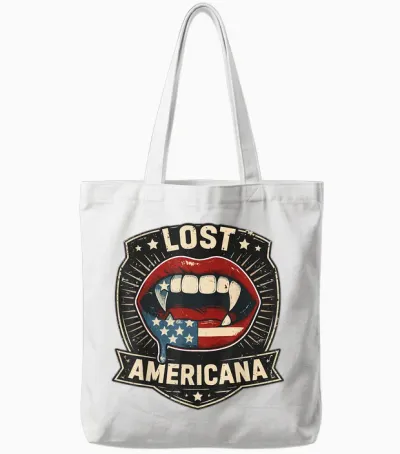 Lost Americana Vampire Patriotic Retro United States Tote Bags - White