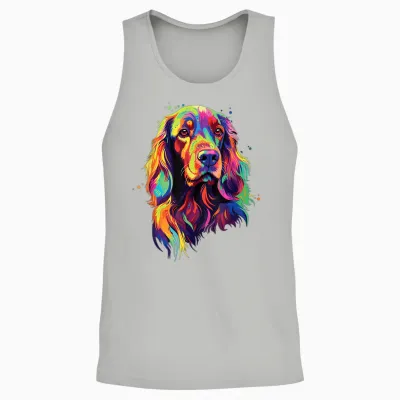 Watercolour Colourful Irish Setter Dog T-Shirt, Black Unisex Tank Top - Ash