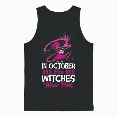 In October Even Witches Wear Pink Breast Cancer Unisex Tank Top - Black