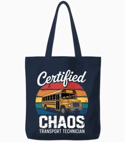 Chaos Transport Technician Funny School Bus Driver Tote Bags - Navy