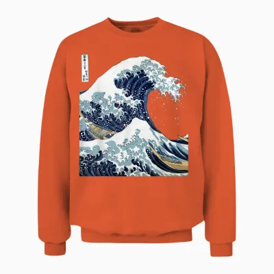 Big Wave Hokusai Famous Japanese Art T-Shirt, Black, S Unisex Sweatshirt - Orange