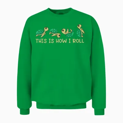 Sea Turtle Lover Kids This Is How I Roll Turtle Unisex Sweatshirt - Irish Green