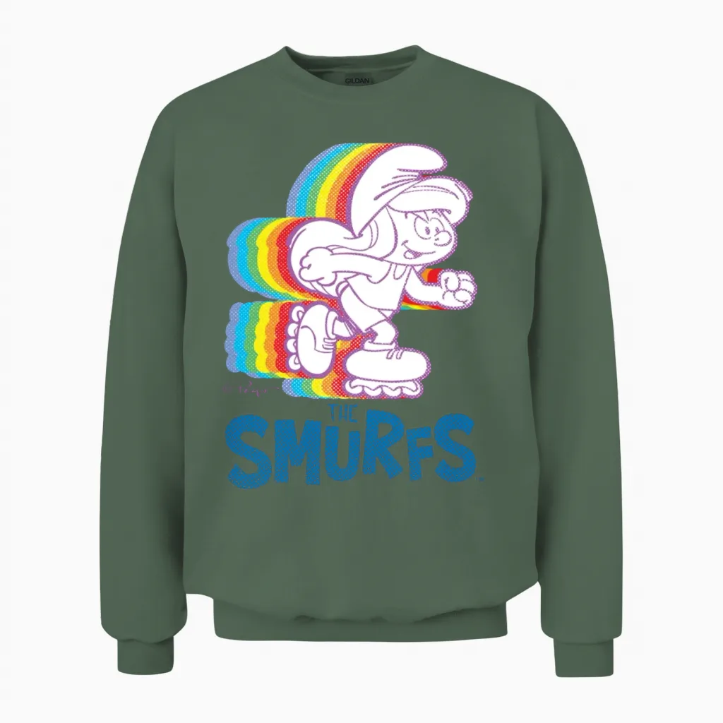 Smurfs Design with Smurfette on Roller Skates Unisex Sweatshirt - Military Green