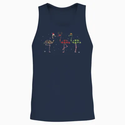 Funny Christmas Flamingos Unisex Tank Top - Navy