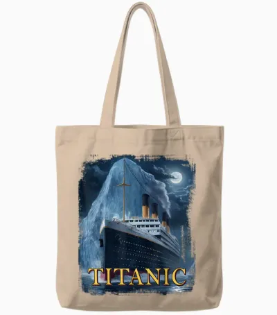 Titanic Cruise Ship Graphic Hit Iceberg April 15th 1912 T-Shirt, Small, Black Tote Bags - Natural