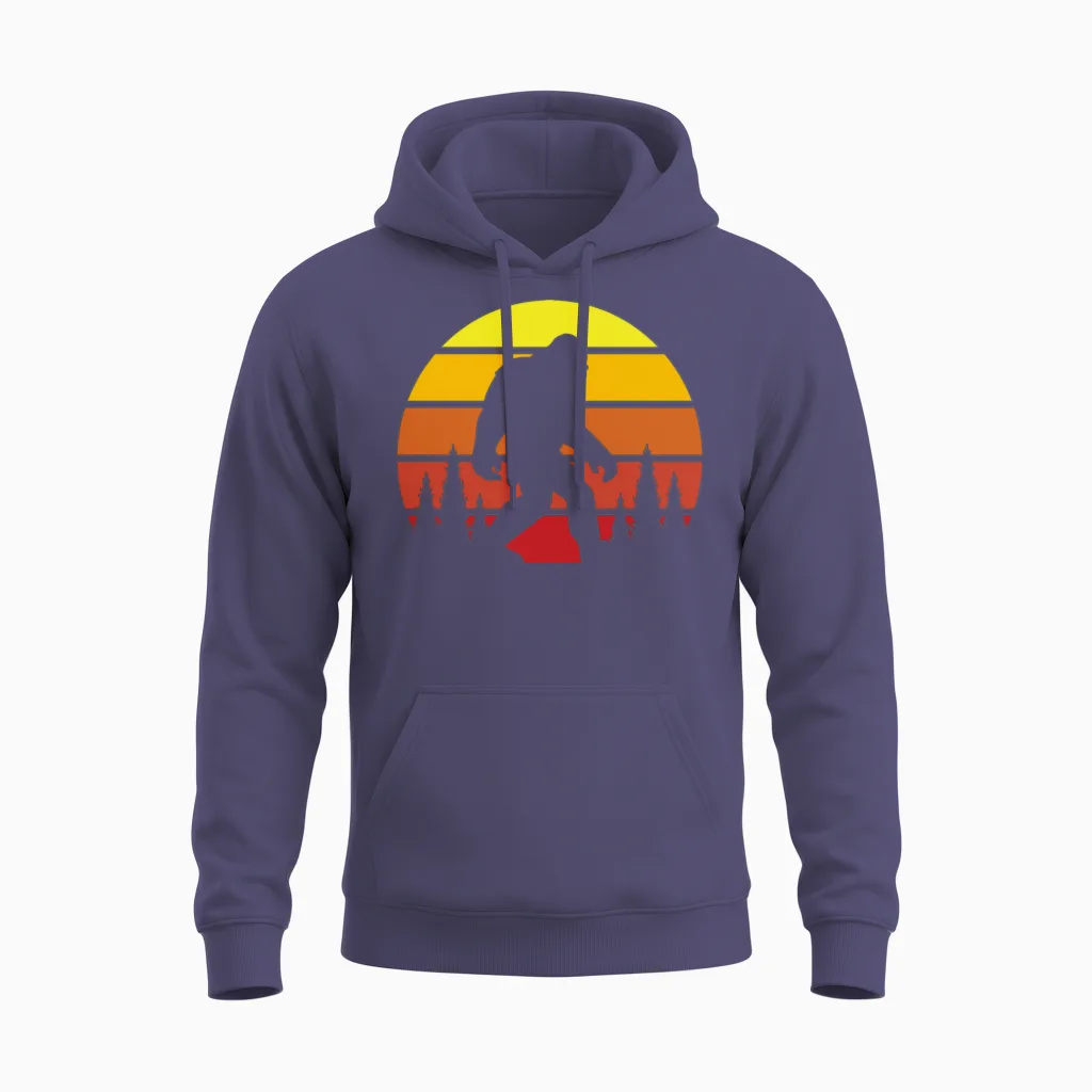 Retro Silhouette Sasquatch Bigfoot Unisex Hoodie - Heather Sport Dark Navy
