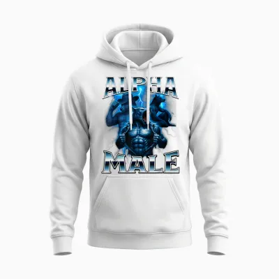 Alpha Male Wolf Meme Sigma Embarrassing Brainrot Sarcastic Unisex Hoodie - White