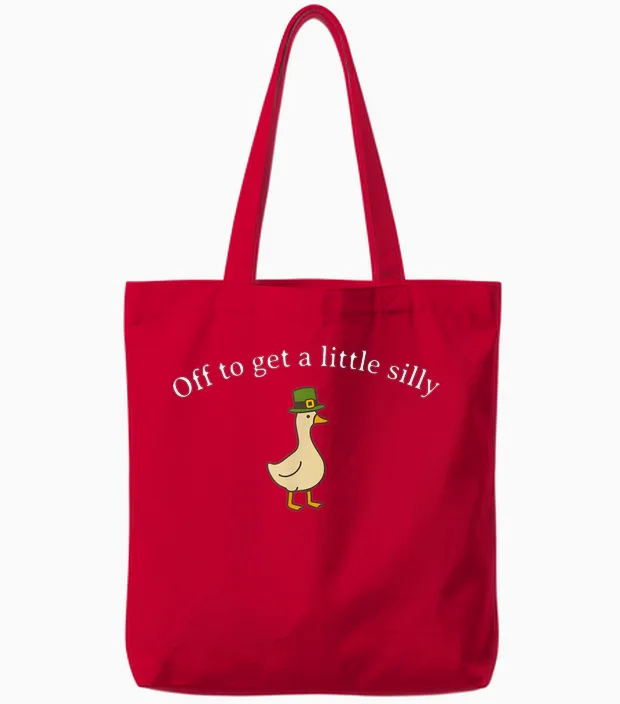 Funny off to Get Little Silly Goose Party St Patricks Day Tote Bags in Red