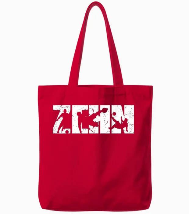 10th Birthday Retro Football Fan Player 10 Years Boy T-Shirt, Black Tote Bags in Red