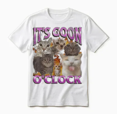 Gooning O'clock Lustige Katze Meme Bootleg Grafik Unisex T-Shirt - White