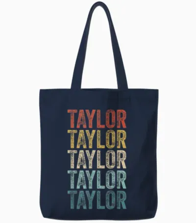 Name Retro Kids Fans Men Women Taylor T-Shirt, White, S Tote Bags - Navy
