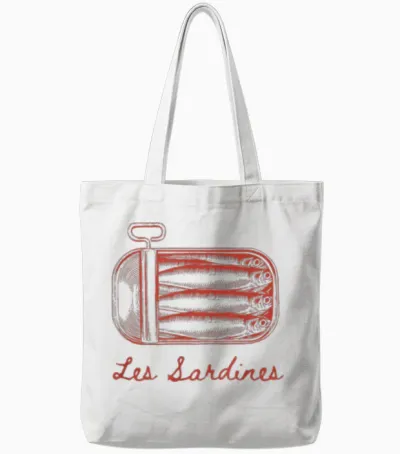 Les Sardines Fisherman Aesthetic Coastal Sardine Fish Tote Bags - White