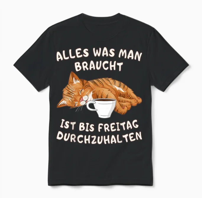 Müde Katze Mit Kaffee Lustiger Spruch über Arbeit Unisex T-Shirt in Black