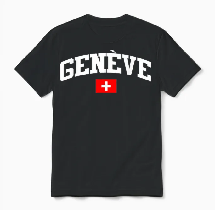 Flag Switzerland Geneva Country Switzerland Present Unisex T-Shirt in Black