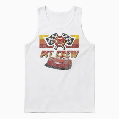 Disney Pixar Cars Mcqueen Pit Crew Red Distressed Unisex Tank Top - White