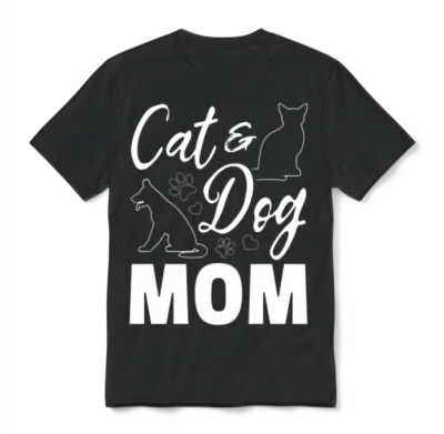 Cat & Dog Mom - Dog Cat Mama Dog Mama Dog Lover Unisex T-Shirt - Black