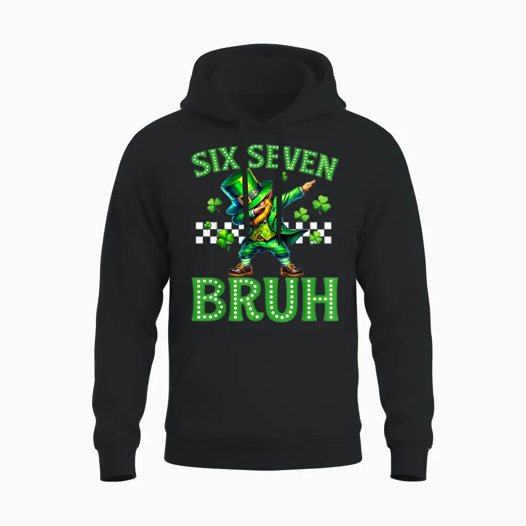 Boys St Patricks Day 67 Leprechaun Dab Six Seven Bruh Unisex Hoodie in Black