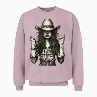 Cowgirl Plaid Shirt Western Cowboy Texas Women Sassy Country T-Shirt, Black, S Unisex Sweatshirt - Light Pink