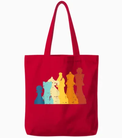 Retro Chess Pieces for Men Women Kids T-Shirt, Black, S Tote Bags - Red