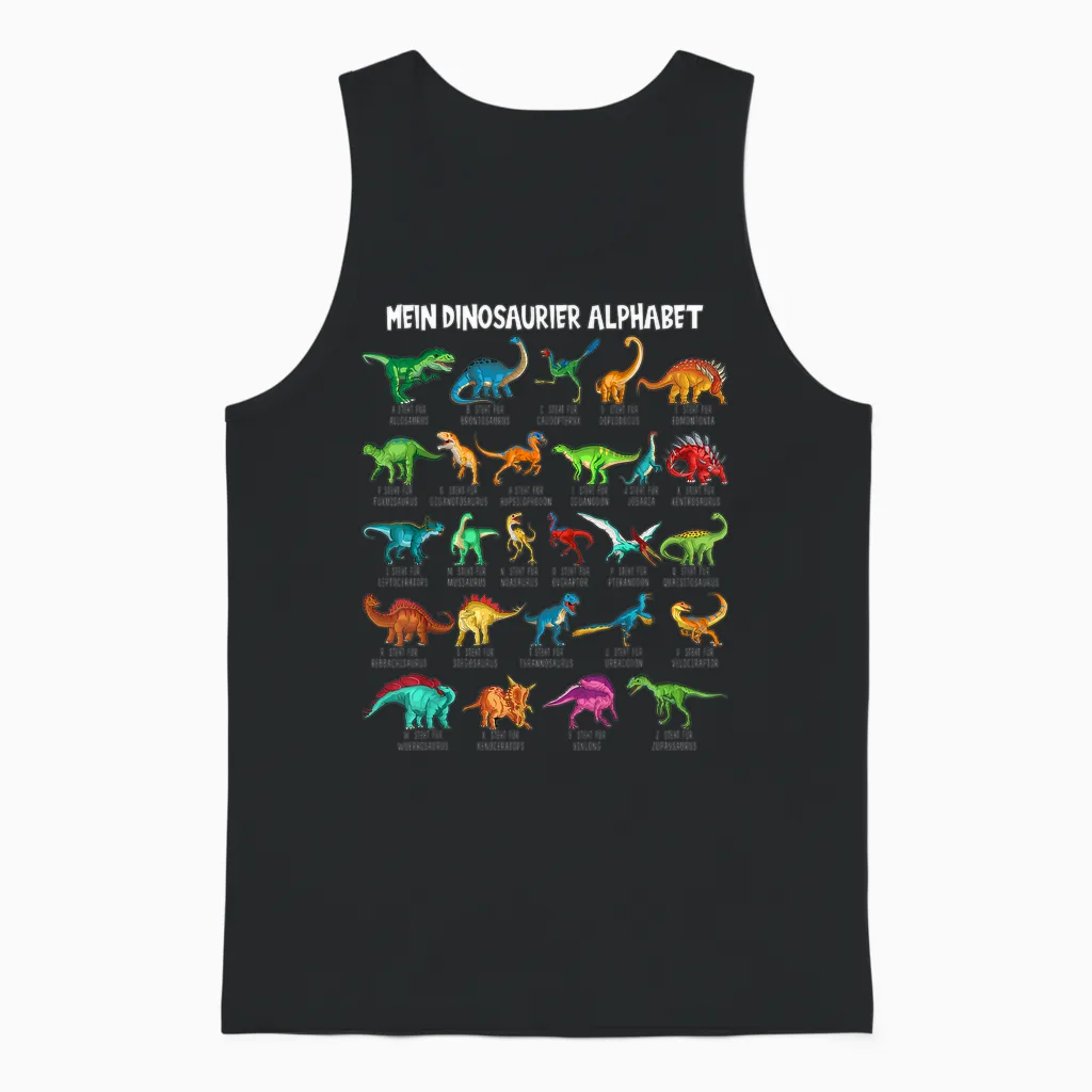 Dinosaur Types Alphabet A-Z Dino Abc T-Rex Dinosaur T-Shirt, Black Unisex Tank Top in Black