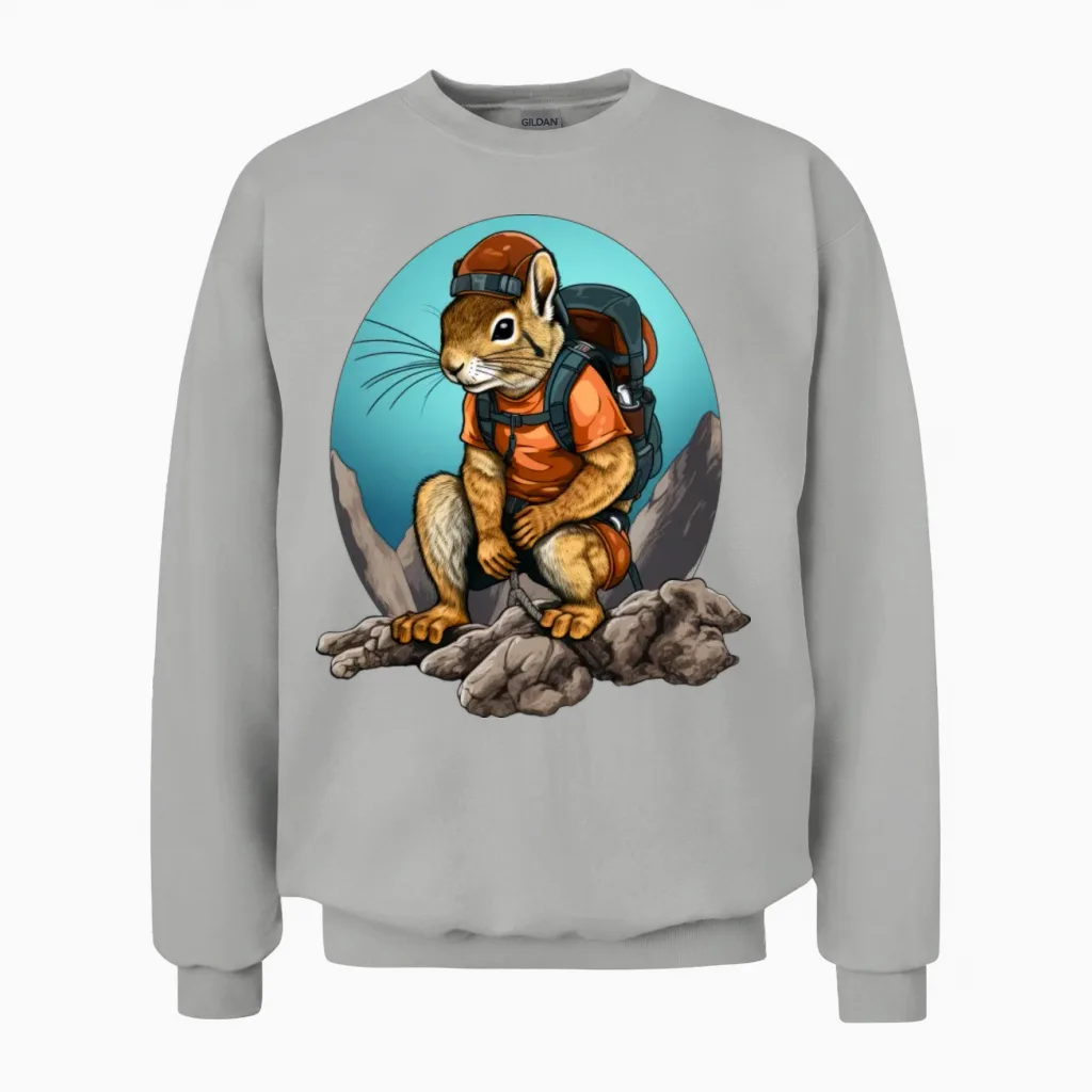 Squirrel Mountaineer / Hiking Squirrel Unisex Sweatshirt in Ash
