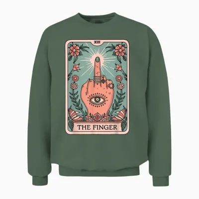 Tarot Card the Finger Graphic Vintage Gothic Art Middle Finger T-Shirt, Black Unisex Sweatshirt - Military Green
