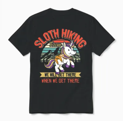 Sloth Hiking Team Sloth Riding Unicorn Hiking Unisex T-Shirt - Black