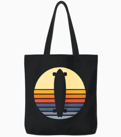 Retro Longboard Tote Bags - Black