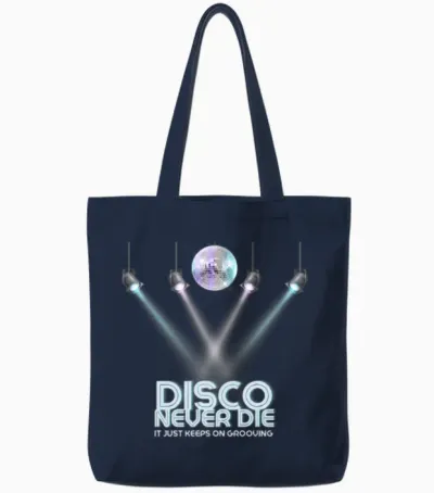 Disco Never Die Retro Tote Bags - Navy